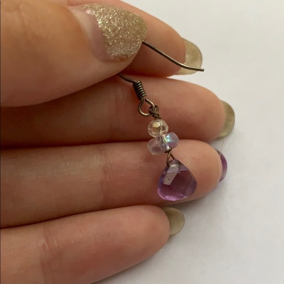 Purple Beaded Fishhook Earrings - Picture 3 of 3